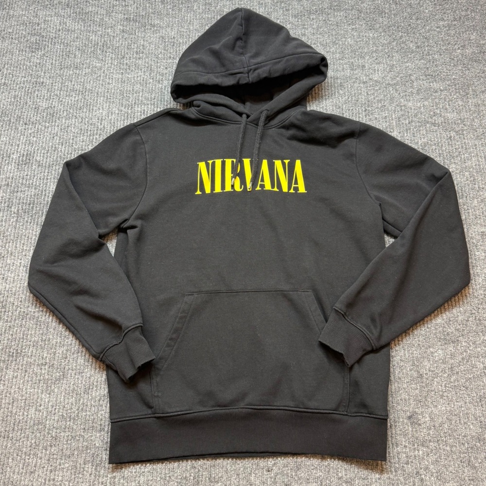 Nirvana Hoodie Mens Medium Black Smiley Graphic Band Pullover Divided Grunge